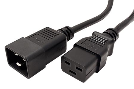 Kabel síťový prodlužovací 16A, IEC320 C20 - C19, 2m, černý
