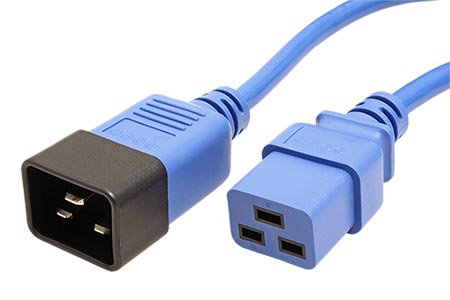 Kabel síťový prodlužovací 16A, IEC320 C20 - C19, 2m, modrý