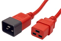 Kabel síťový prodlužovací 16A, IEC320 C20 - C19, 3m, červený