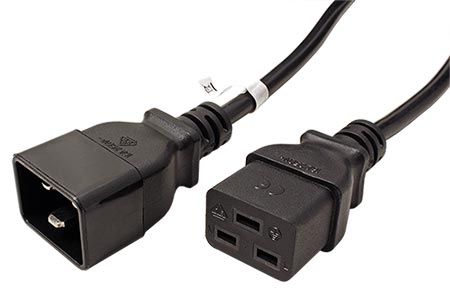 Kabel síťový prodlužovací 16A, IEC320 C20 - C19, 5m, černý