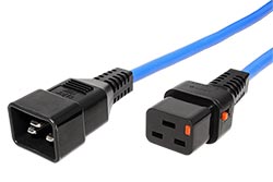 Kabel síťový prodlužovací 16A, IEC320 C20 - C19, IEC lock, 1,5m, modrý