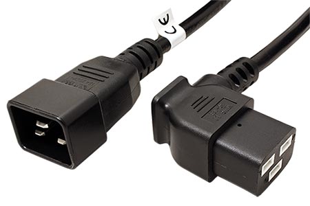 Kabel síťový prodlužovací 16A, IEC320 C20 - C19 lomený, 1,8m, černý