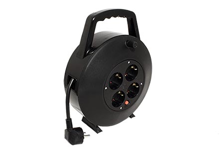 Kabel síťový prodlužovací 230V, CEE 7/7(M )- 4x CEE 7/3(F), na bubnu se zásuvkami, 10m (393.0060)