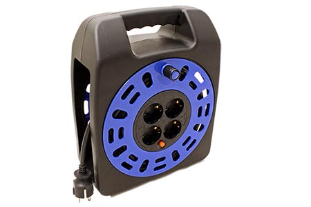 Kabel síťový prodlužovací 230V, CEE 7/7(M )- 4x CEE 7/3(F), na bubnu se zásuvkami, 20m (393.0060)