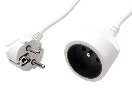 Kabel síťový prodlužovací 230V, CEE 7/7(M-F), 2m, bílý
