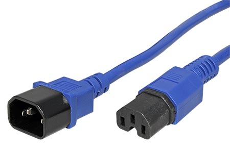 Kabel síťový prodlužovací, C14 - C15, 1,8m, modrý