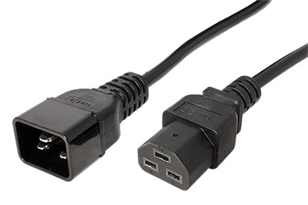Kabel síťový prodlužovací, C20 - C21, 3x 1,5mm, 16A, 1m, černý