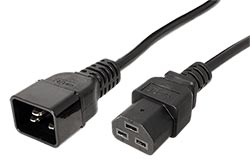 Kabel síťový prodlužovací, C20 - C21, 3x 1,5mm, 16A, 1m, černý