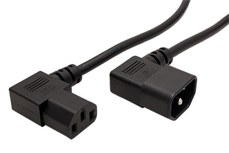 Kabel síťový prodlužovací, IEC320 C14 90° - C13 90°, 1,8m, černý
