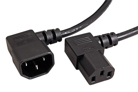 Kabel síťový prodlužovací, IEC320 C14 90° - C13 90°, 3m, černý