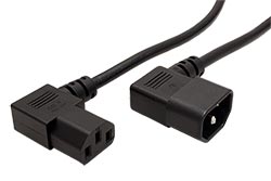Kabel síťový prodlužovací, IEC320 C14 90° - C13 lomený vlevo, 0,4m, černý