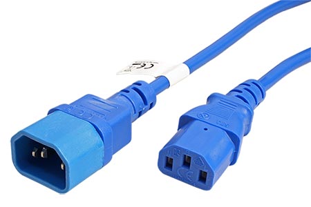 Kabel síťový prodlužovací, IEC320 C14 - C13, 0,3m, modrý
