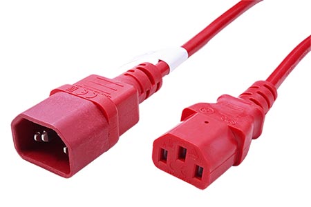 Kabel síťový prodlužovací IEC320 C14 - C13, 2m, červený