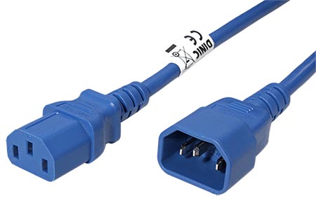 Kabel síťový prodlužovací, IEC320 C14 - C13, 5m, modrý