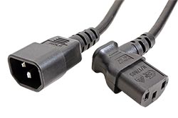 Kabel síťový prodlužovací, IEC320 C14 - C13, 90°, 1,8m, černý