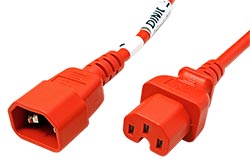 Kabel síťový prodlužovací, IEC320 C14 - C15, 1,5m, červený