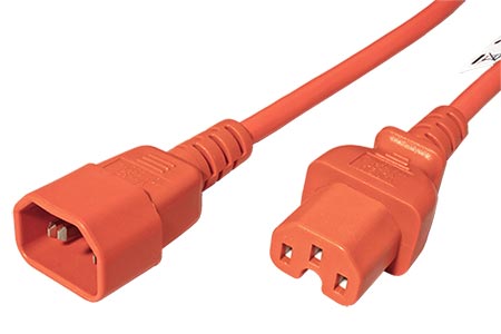 Kabel síťový prodlužovací, IEC320 C14 - C15, 2m, oranžový
