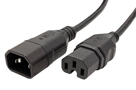 Kabel síťový prodlužovací, IEC320 C14 - C15, 3x 1mm2, 1m, černý