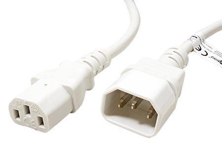Kabel síťový prodlužovací, IEC320 C14 - IEC320 C13, 0,5m, bílý