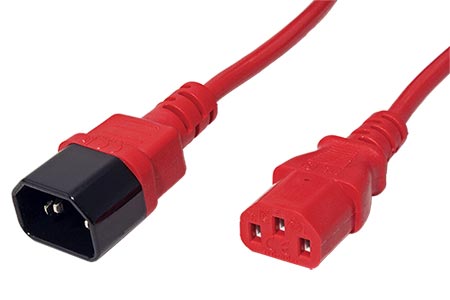 Kabel síťový prodlužovací IEC320 C14 - IEC320 C13, 0,5m, červený