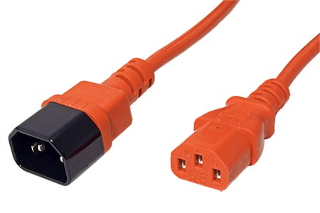 Kabel síťový prodlužovací IEC320 C14 - IEC320 C13, 0,5m, oranžový