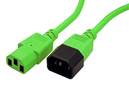 Kabel síťový prodlužovací IEC320 C14 - IEC320 C13, 0,8m, zelený