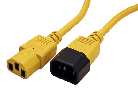 Kabel síťový prodlužovací IEC320 C14 - IEC320 C13, 0,8m, žlutý
