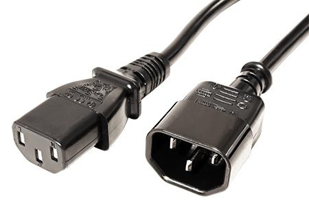 Kabel síťový prodlužovací, IEC320 C14 - IEC320 C13, 1m, černý