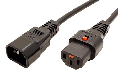 Kabel síťový prodlužovací IEC320 C14 - IEC320 C13, 3 x 1mm2, IEC Lock, 0,5m, černý