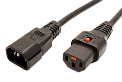 Kabel síťový prodlužovací IEC320 C14 - IEC320 C13, 3 x 1mm2, IEC Lock, 0,5m, černý