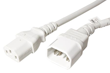 Kabel síťový prodlužovací, IEC320 C14 - IEC320 C13, 3m, bílý