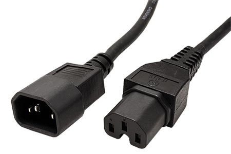 Kabel síťový prodlužovací, IEC320 C14 - IEC320 C15, 0,5m, černý