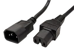 Kabel síťový prodlužovací, IEC320 C14 - IEC320 C15, 1,8m, černý
