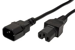 Kabel síťový prodlužovací, IEC320 C14 - IEC320 C15, 2m, černý