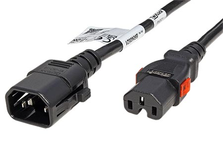 Kabel síťový prodlužovací IEC320 C14 - IEC320 C15, se západkami TwyLock, 1m, černý (BRN0521)