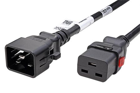Kabel síťový prodlužovací IEC320 C20 - IEC320 C19, se západkami TwyLock, 1m, černý (BRN0921)