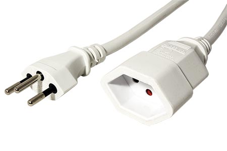 Kabel síťový prodlužovací Švýcarsko, typ J, SEV1011 T12-T13, bílý, 3m