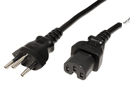 Kabel síťový Švýcarsko, SEV1011 T12 (typ J) - IEC320 C15, 1,8m, černý