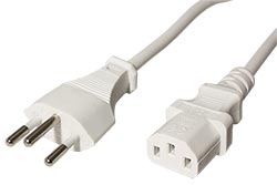 Kabel síťový Švýcarsko, SEV1011 (typ J) - IEC320 C13, 1,8m, bílý