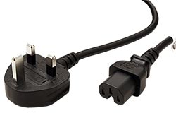 Kabel síťový UK, BS1363 (typ G) - IEC320 C15, 1,8m, černý