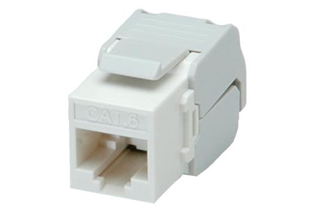 Keystone konektor RJ45 kat. 6, bílý, nestíněný, 180°, montáž bez nástrojů