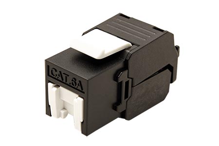 Keystone konektor RJ45 kat. 6a, černý, nestíněný, 180°, kryt, montáž bez nástrojů
