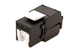 Keystone konektor RJ45 kat. 6a, černý, nestíněný, 180°, kryt, montáž bez nástrojů