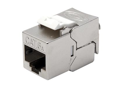 Keystone konektor RJ45 kat. 6a stíněný, 180°, montáž bez nástrojů, certifikovaný