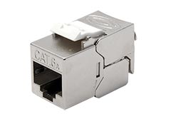Keystone konektor RJ45 kat. 6a stíněný, 180°, montáž bez nástrojů, certifikovaný