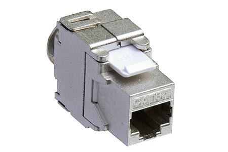 Keystone konektor RJ45 kat. 6a, stíněný, 180°, montáž bez nástrojů