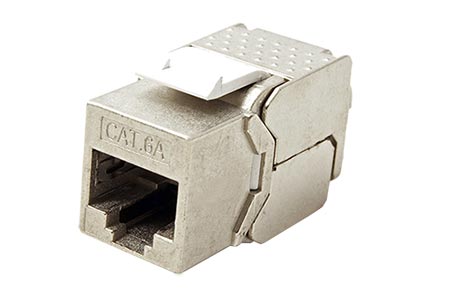 Keystone konektor RJ45 kat. 6a, stíněný, 180°, slim, montáž bez nástrojů