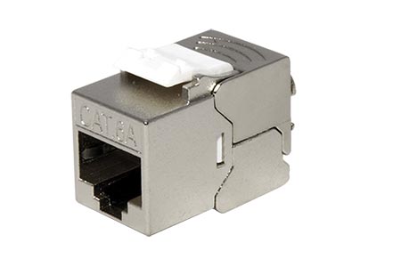 Keystone konektor RJ45 kat. 6a stíněný, 180°,úzký, krátký, montáž bez nástrojů