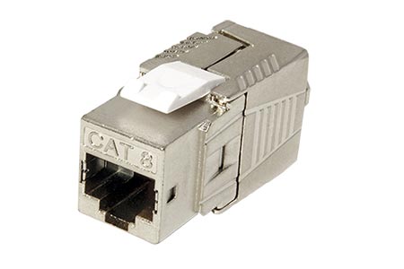 Keystone konektor RJ45 kat. 8.1, stíněný, 180°, montáž bez nástrojů