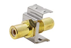 Keystone spojka cinch(F) - cinch(F), kovová, zlacená, bílé konektory